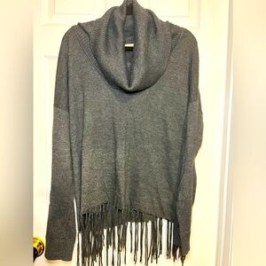 Charcoal cowl neck sweater with fringe